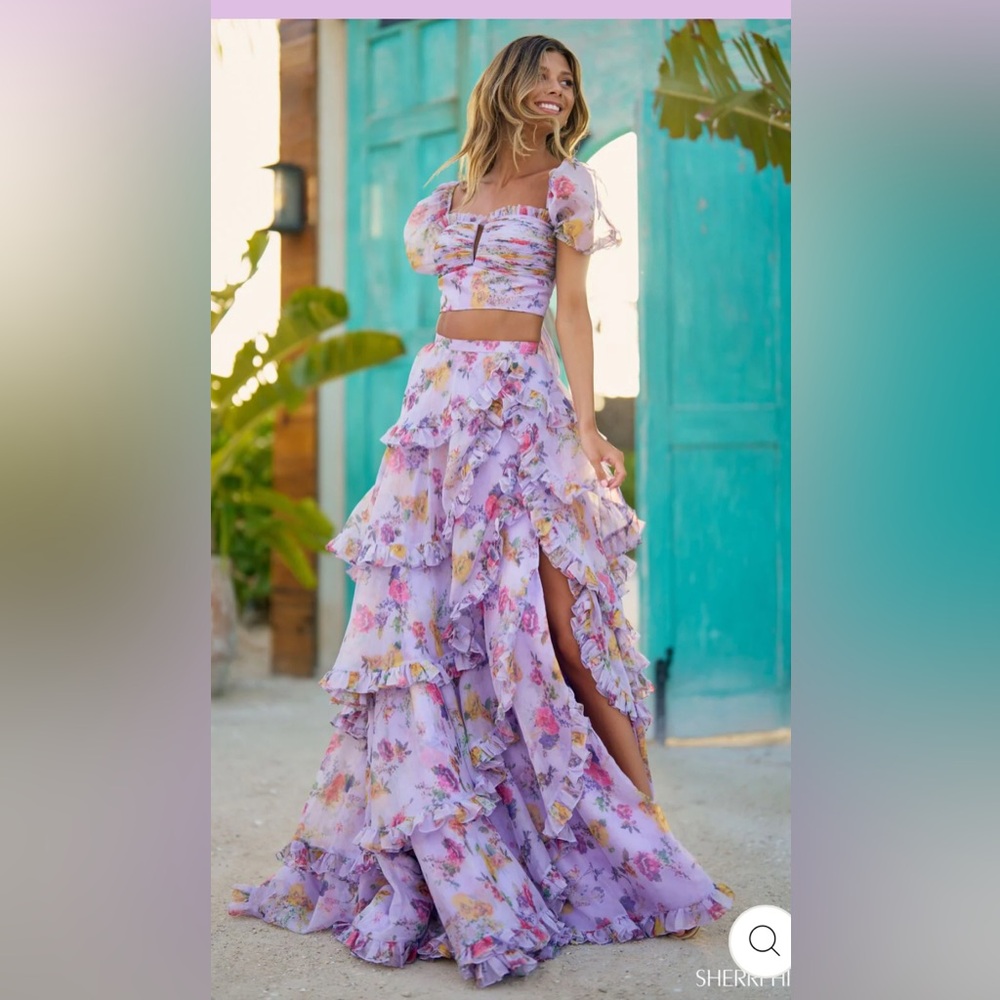 Sherri Hill Lilac Floral 2 Piece Dress Style 56024 - Picture 2 of 8